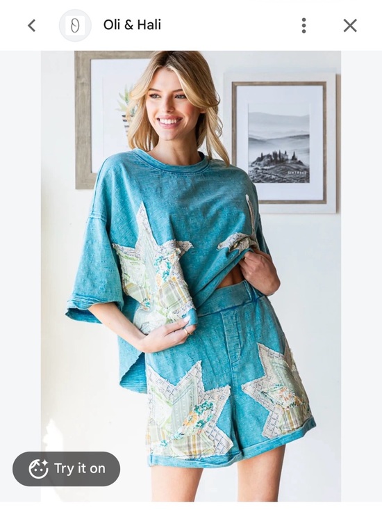 Oli & Hali Tops - Oli & Hali Teal Star Appliqué Lounge Set